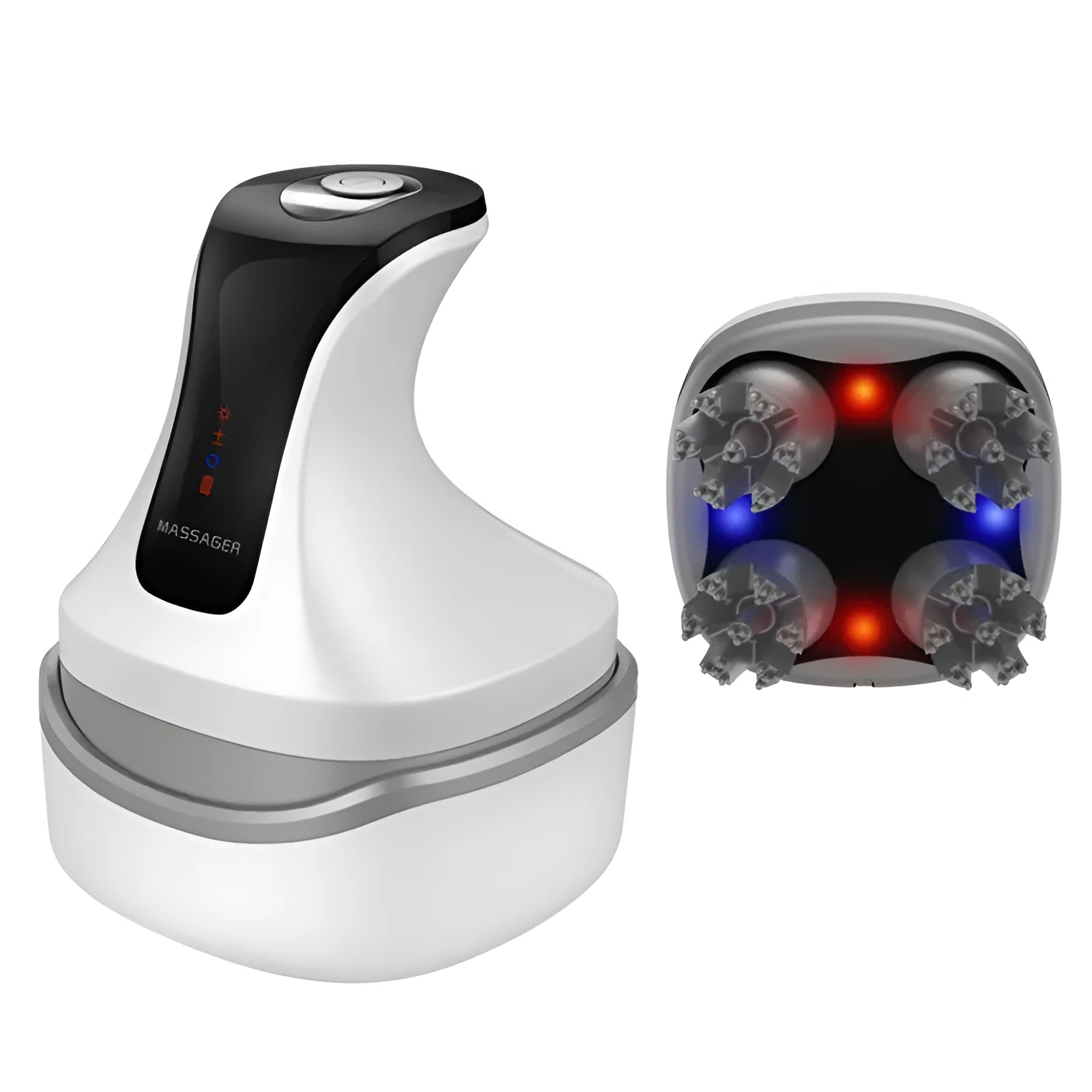 Rechargeable cat head massager device with four intensity settings in three colour options