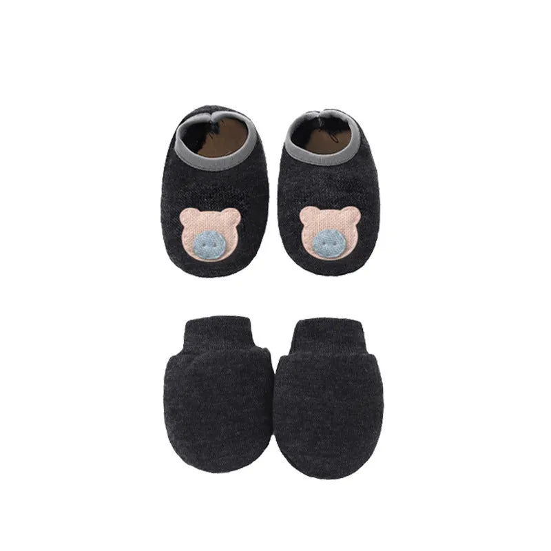 Baby cotton gloves and foot cover set with a pullover cap in multiple colour options