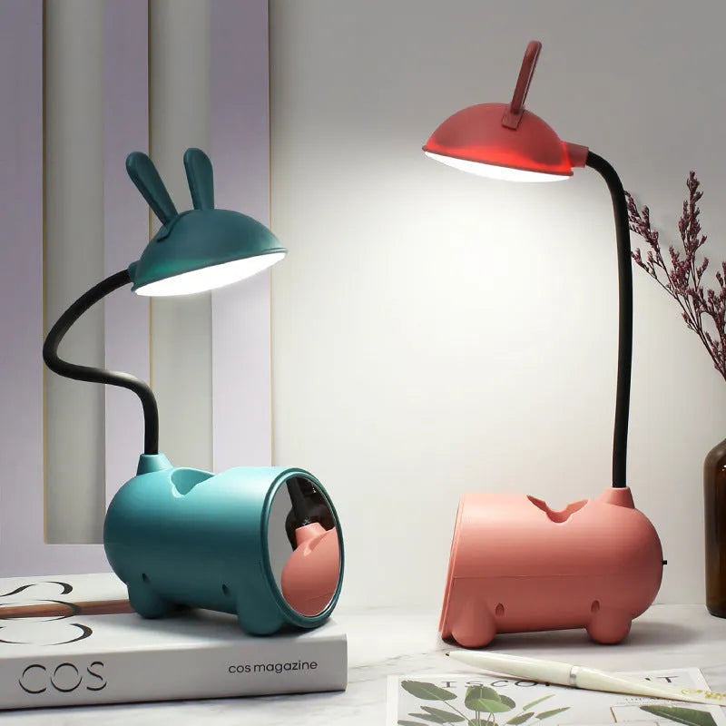 Cartoon USB desktop table lamp with pen container in green colour showing dimensions
