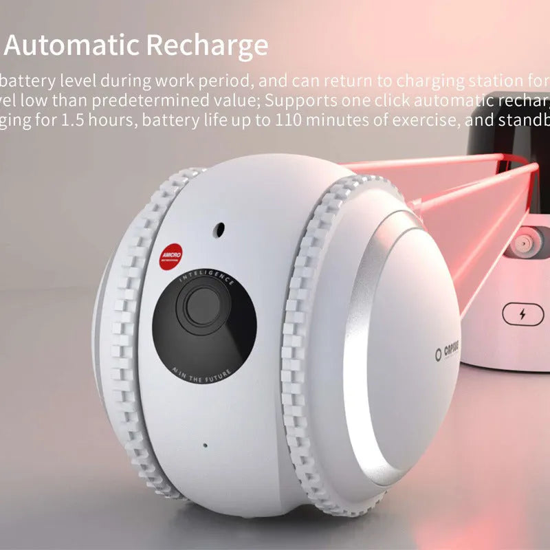 White plastic pet companion robot cat with automatic recharge function and USB cable