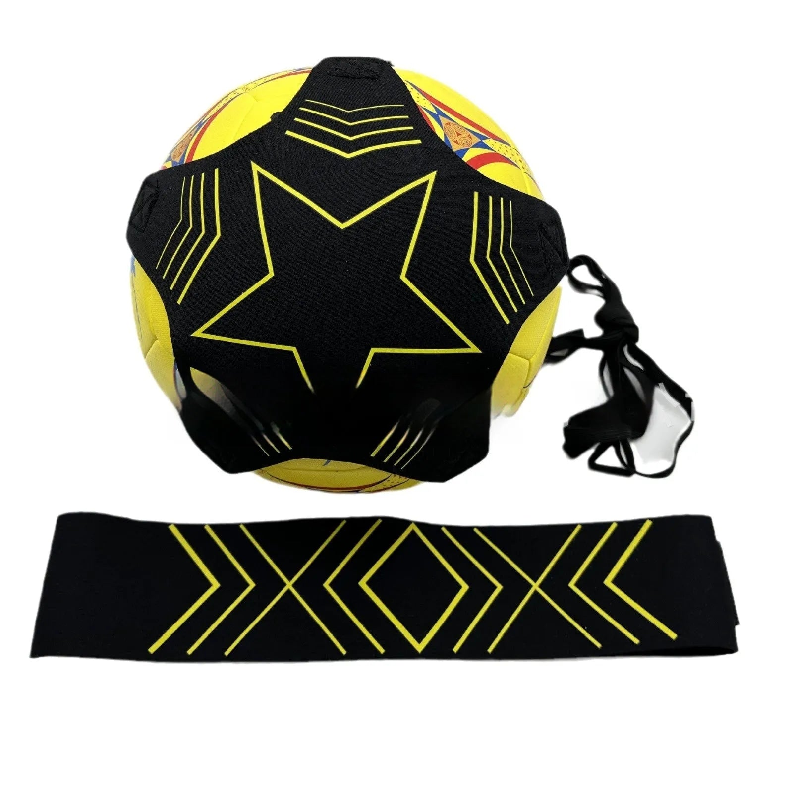 Elastic ball control training aid in classic yellow line terms design for football and volleyball