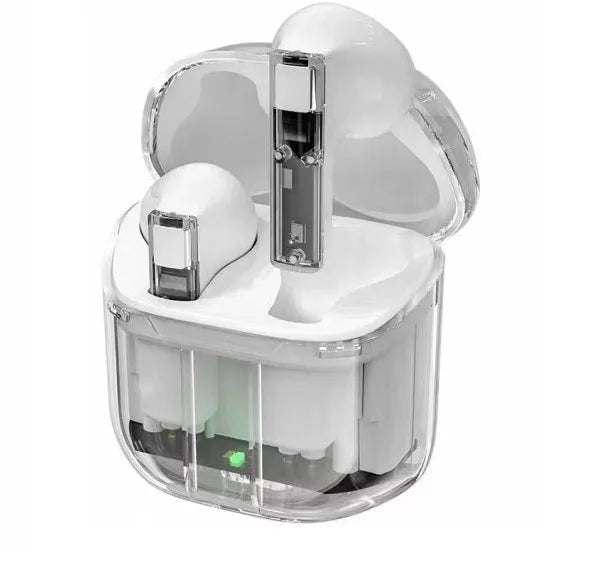 Transparent space capsule case Bluetooth earphones with digital display screen in six colour options