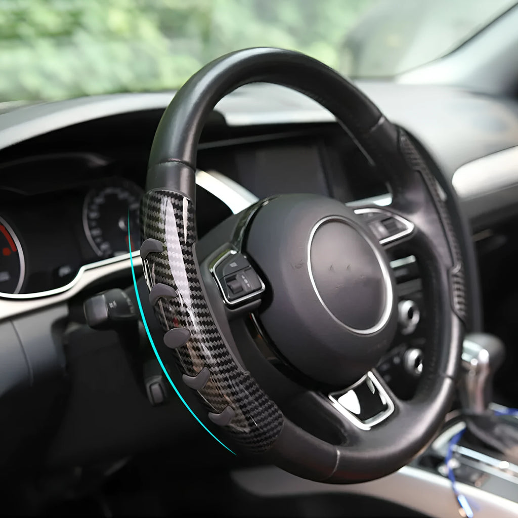 Carbon fibre black fibre anti-skid sleeve for a 38cm steering wheel.