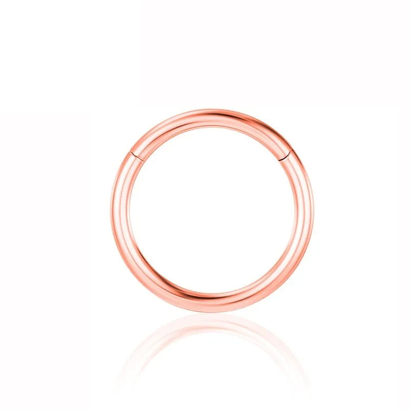 Implanted titanium alloy seamless round nose ring with inlaid zircon stone, 1.2x12mm, Diamond Gold colour