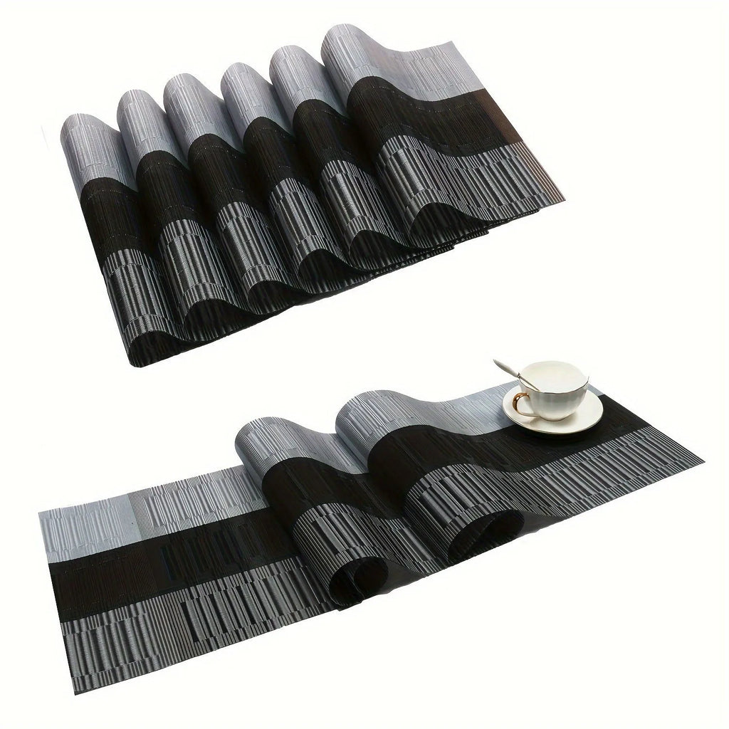 Modern non-slip PVC place mat on a dining table in gradient bamboo black colour.