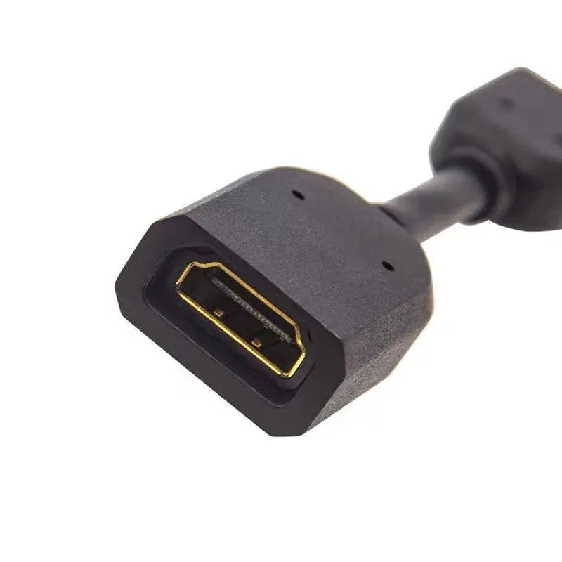 Black 10cm male to female HDMI extension cable with gold-plated plug