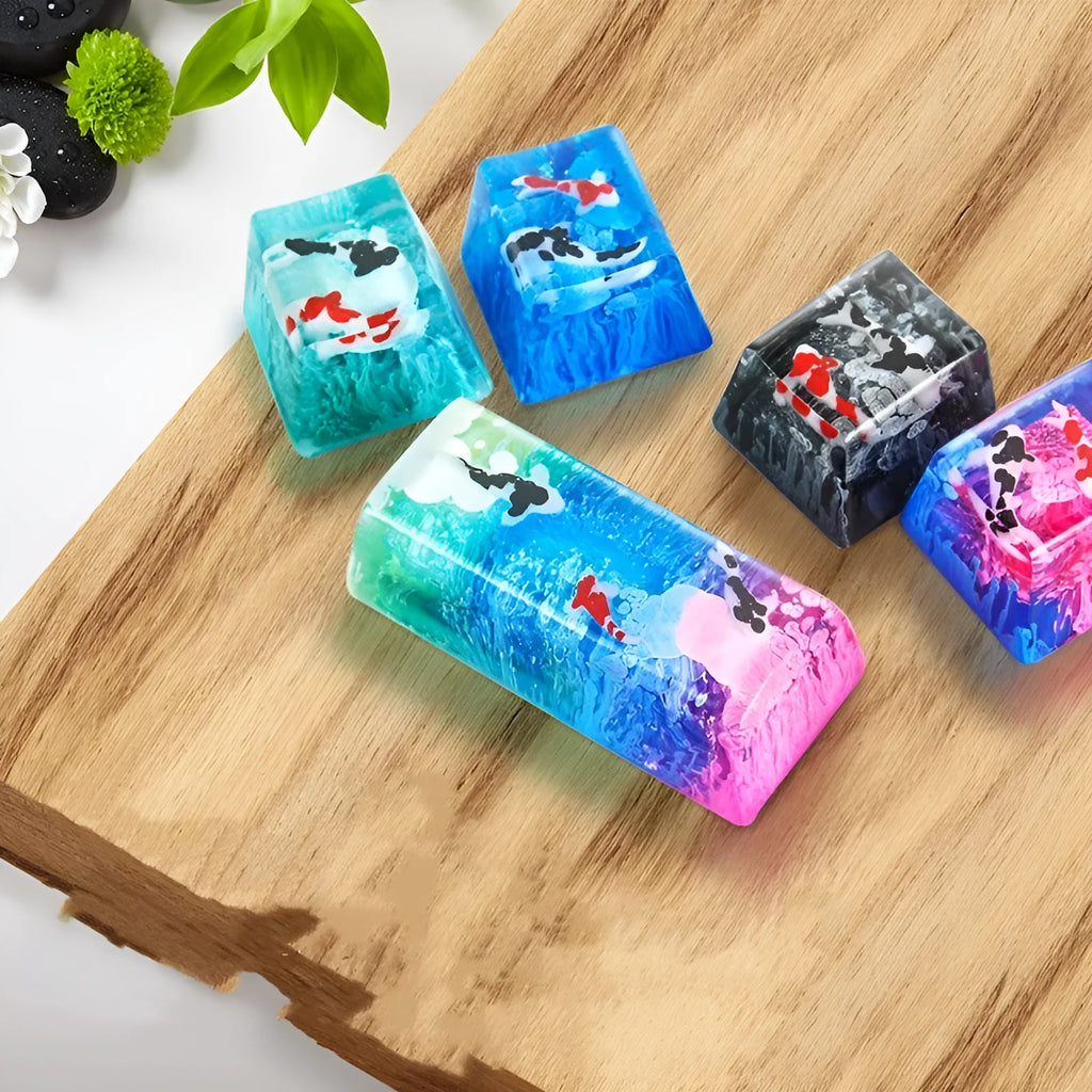 Resin keycap with koi pond scenery artwork for Cherry MX mechanical keyboard backspace