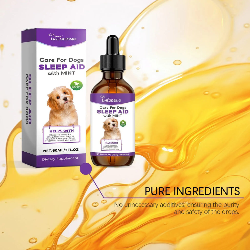60ml dog sleep drops bottle with natural mint extract formula for canine rest support