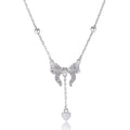 S925 silver butterfly heart clavicle chain necklace with adjustable O-ring chain and bow detailing