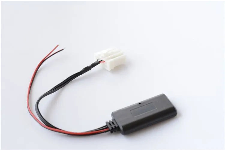 Black Bluetooth audio AUX cable for Mazda cars compatible with 2006+ models featuring a media key.