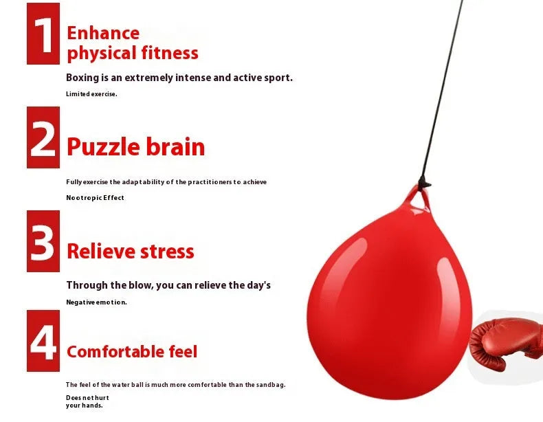 Red PVC water-filled boxing reaction ball with hook rope, 22 cm diameter for Sanda training