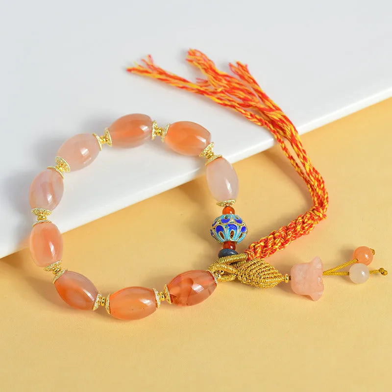 Vintage ethnic style jinsi jade agate Tibetan bracelet with floral and geometric shapes.