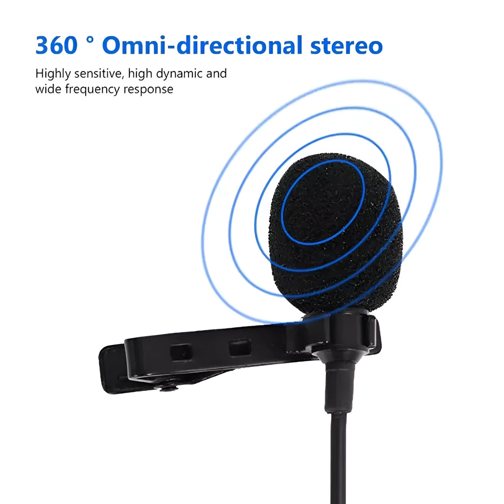 Wired lavalier microphone with metal collar clip and 3.5mm plug for Apple iPhone compatibility