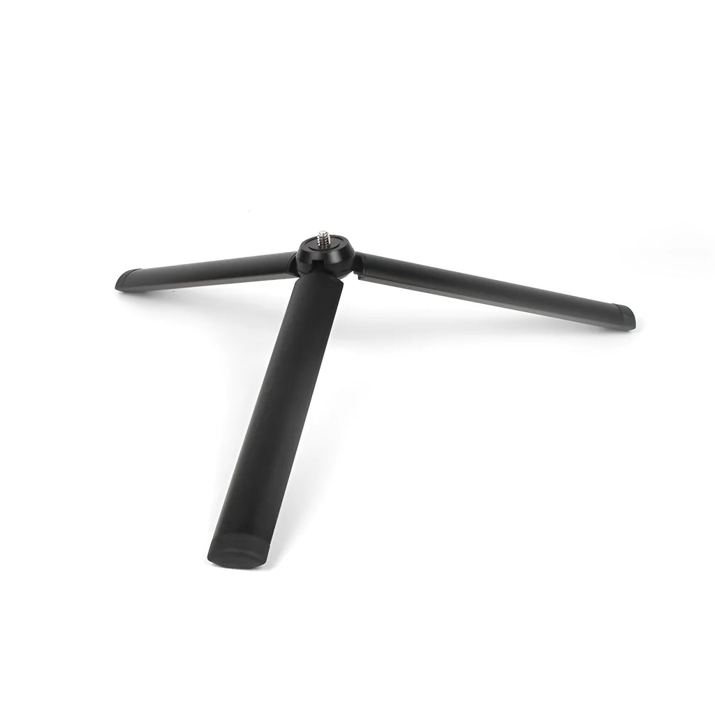 Black aluminium mobile phone tripod and handheld stabiliser accessory compatible with Apple iPhone smartphones