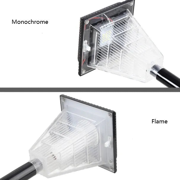 Solar garden light with multiple colour options including flame effect lighting for outdoor use