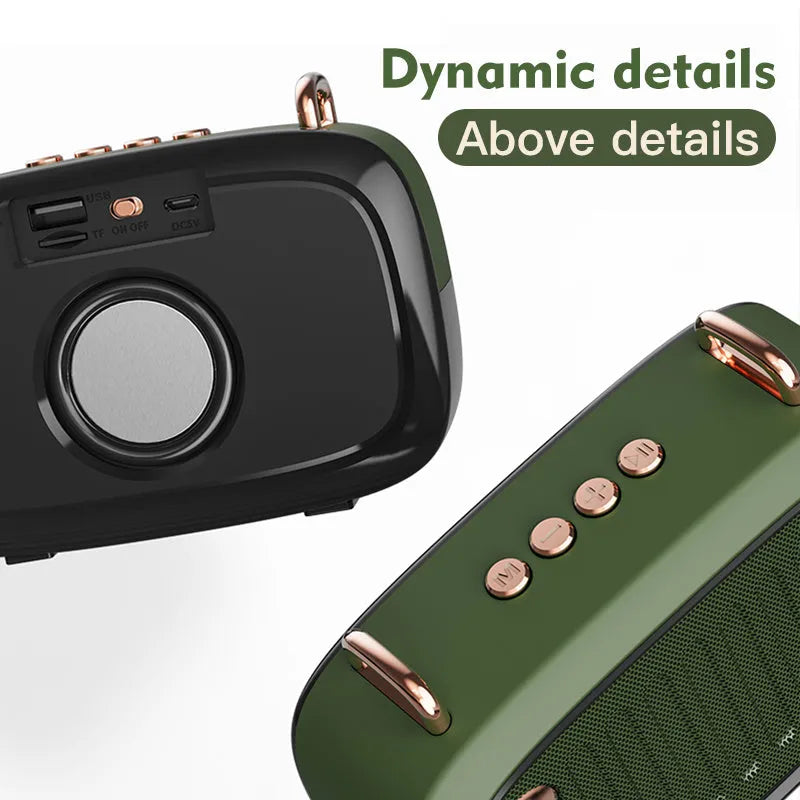 Compact rectangular portable Bluetooth mini speaker in one of five colours: black, blue, green, grey, or orange.