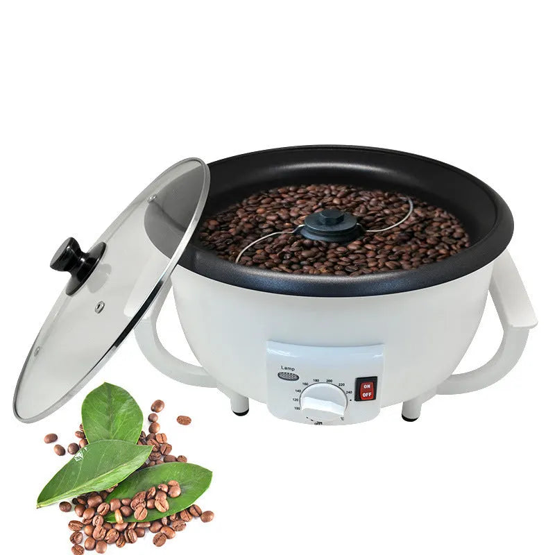 White home coffee bean roasting machine with 750g capacity and 1200W power rating