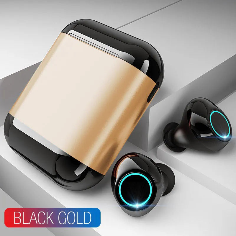 Black true wireless stereo Bluetooth 5.0 earplugs with charging case.