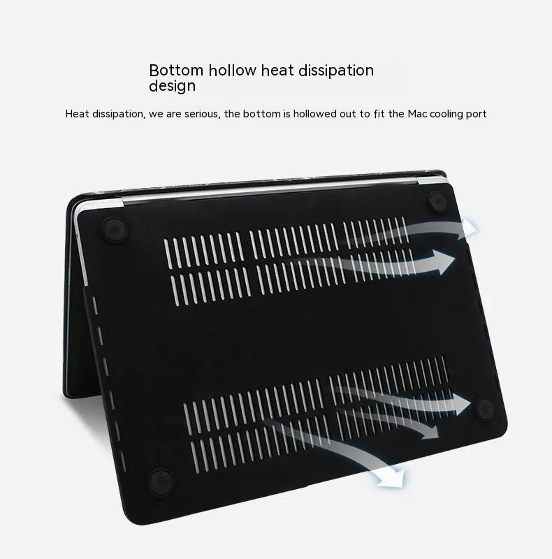 MacBook protective case with crocodile pattern texture and hollowed-out Apple logo design in black colour