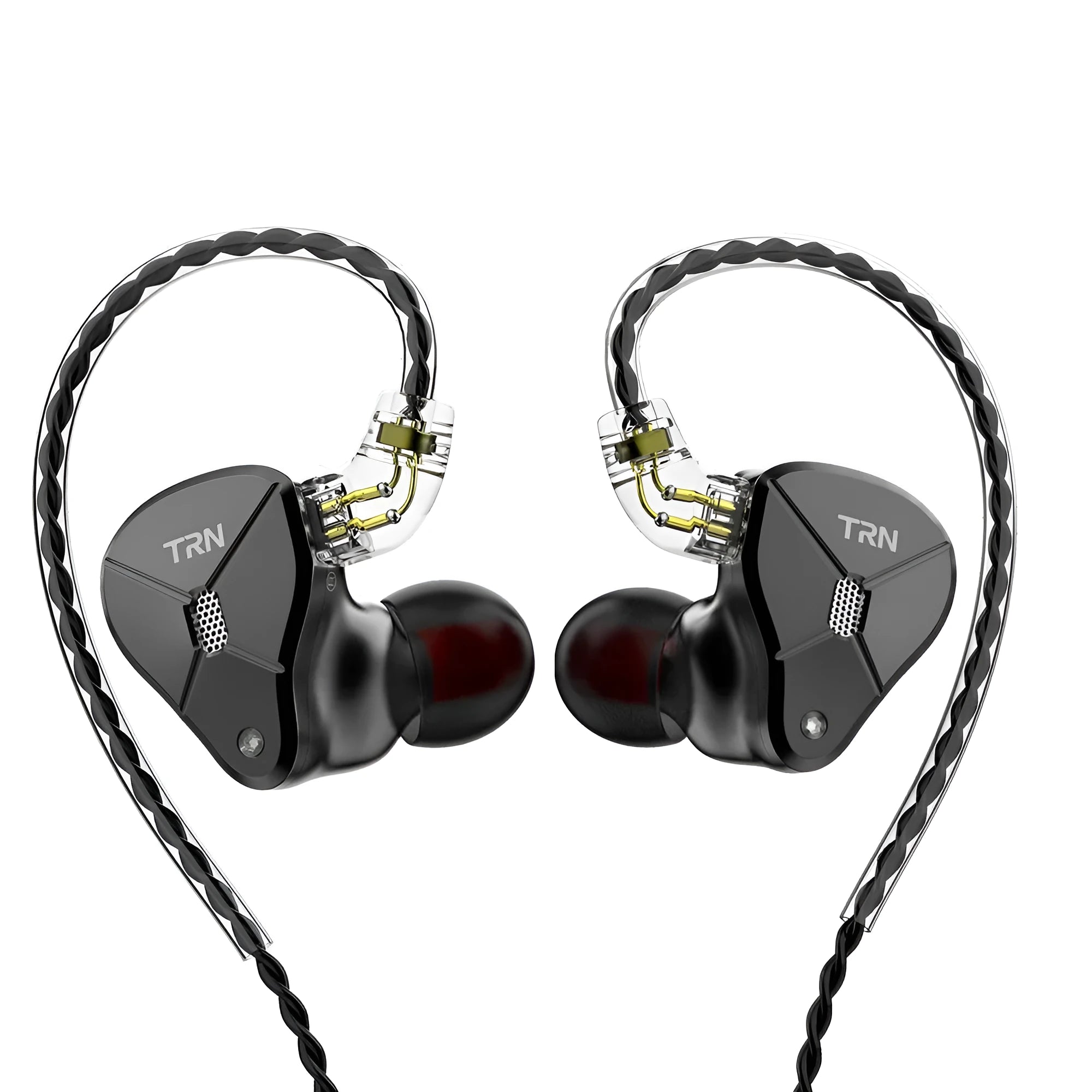 Black in-ear mobile headset with 3.5mm straight plug and TPE cable
