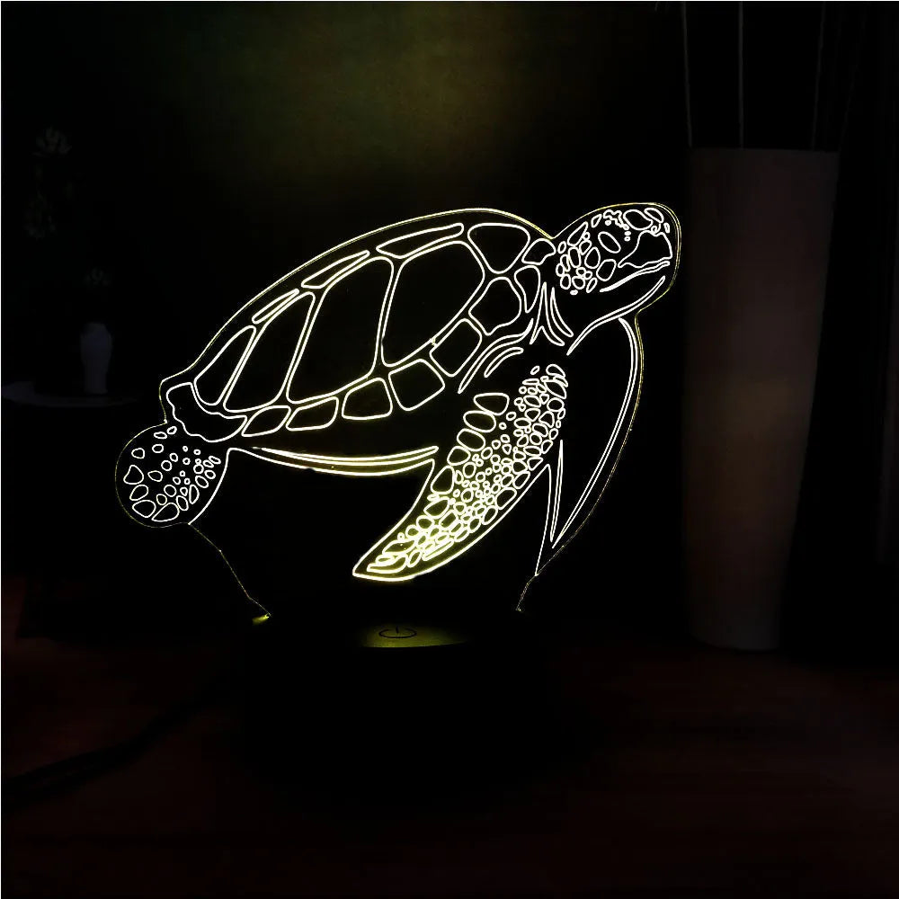 3D turtle-shaped LED night light with acrylic shell and remote control