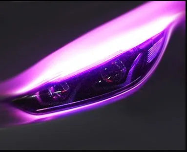 Flexible silicone LED strip light for car daytime running lights and animated turn signals.