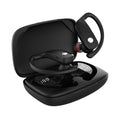Black wireless Bluetooth headset with LED digital display showing battery and connection status
