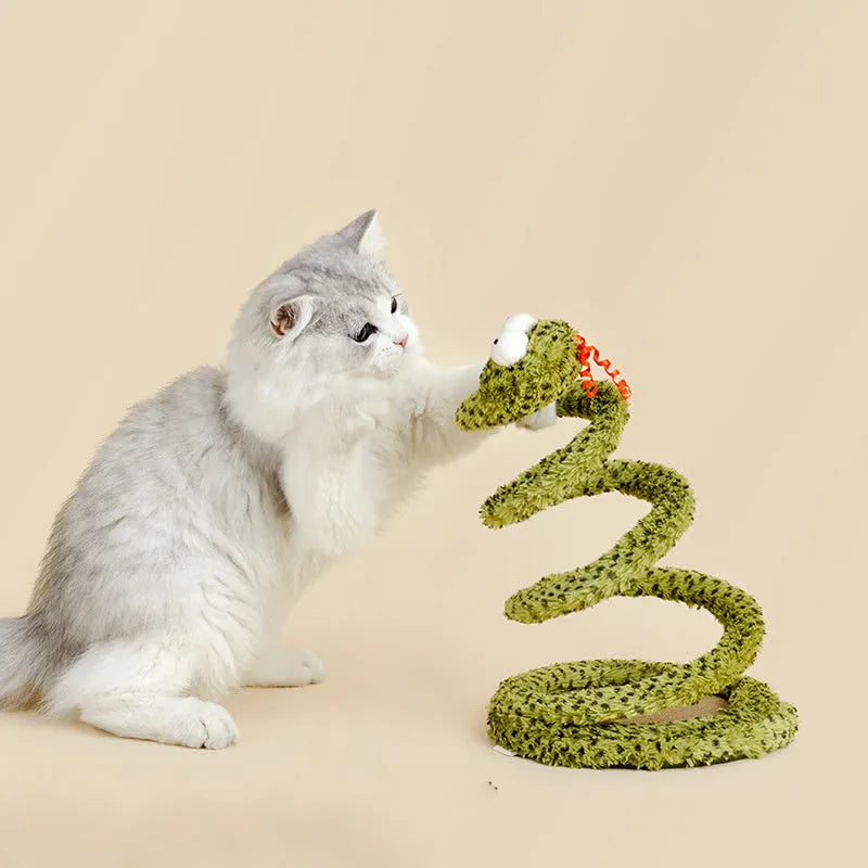 Green cat teasing stick toy with feather lure on 140cm flexible pole for interactive play
