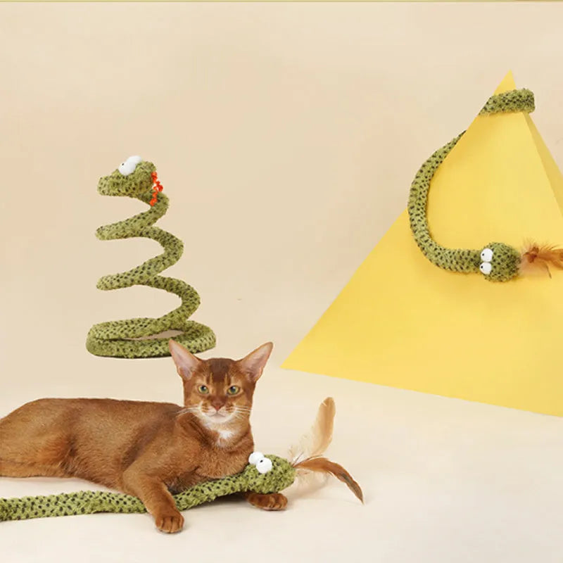 Green cat teasing stick toy with feather lure on 140cm flexible pole for interactive play