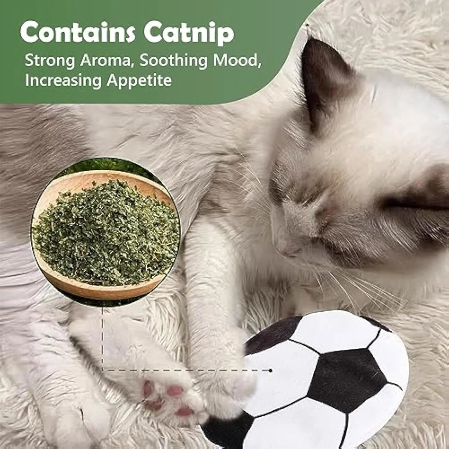 Soft plush cat toy with sports ball pattern, functioning as a flying disc with internal catnip and crinkle sound