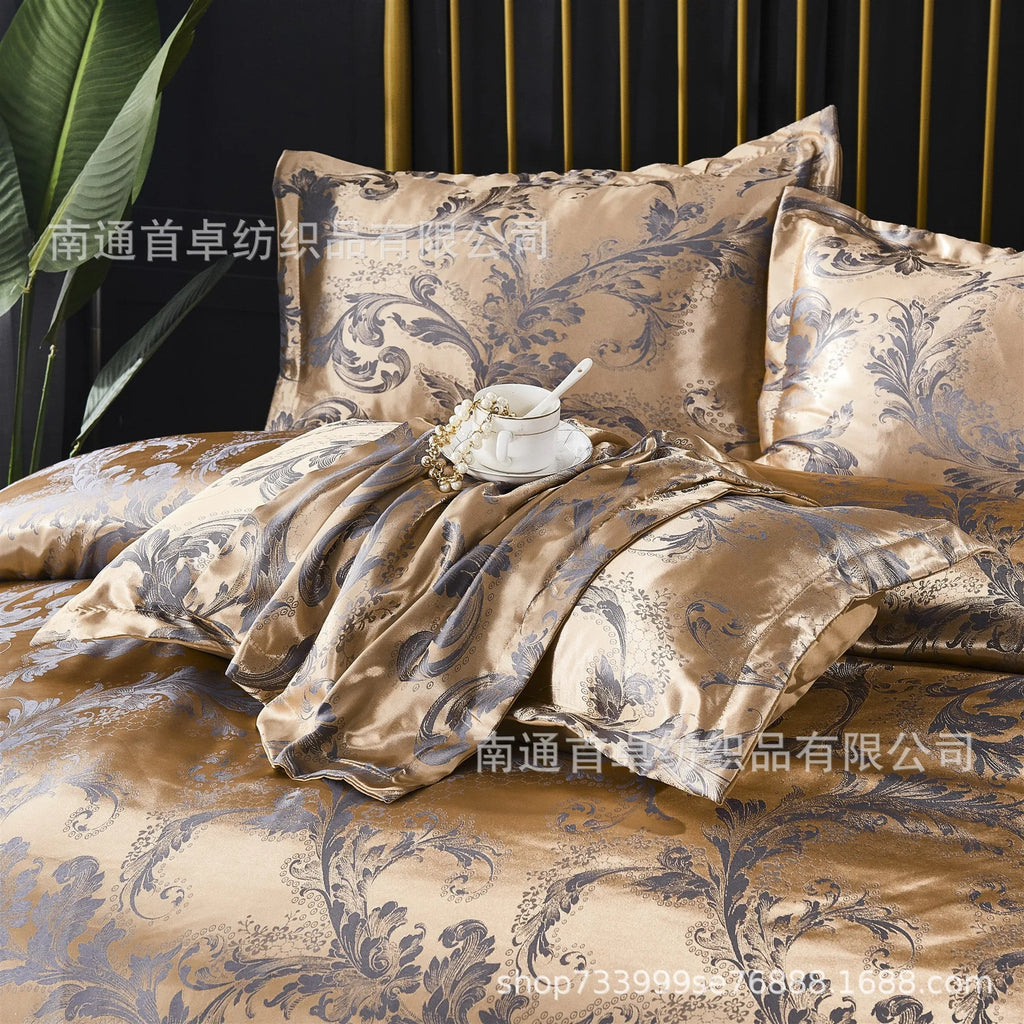 Three-piece polyester bedding set with plain weave, reactive print, edging, in blue grey pink purple white, sizes 135x200cm to 260x230cm