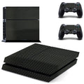 PS4 console with a black carbon fibre texture skin applied, showing close-up of the material texture.