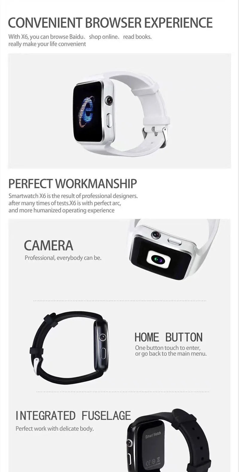 Black smart watch with 1.54 inch HD touchscreen and silicone strap on a wrist.