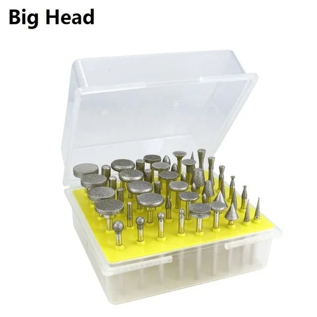Set of gold-coloured alloy grinding heads with elliptical cone shapes and 3mm shanks