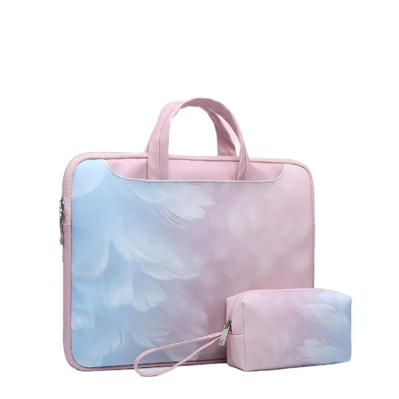 Pink Huawei glory shoulder computer bag imitation leather with zipper pocket for 12-inch notebook