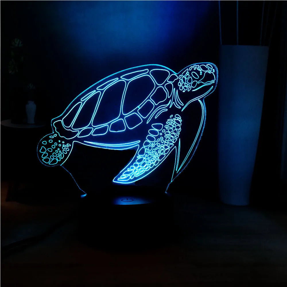3D turtle-shaped LED night light with acrylic shell and remote control