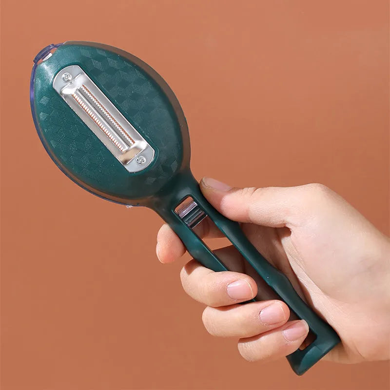 Yellow peeling knife with protective storage lid for fruit and vegetable preparation