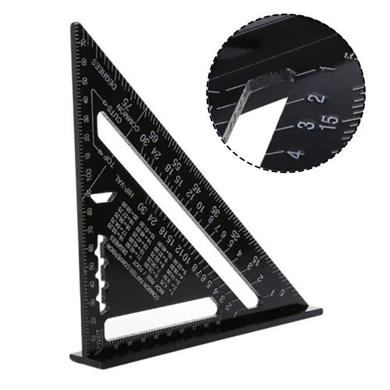 7-inch aluminum alloy woodworking measuring square with 90-degree angle and measurement markings