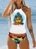 Conservative ladies swimsuit with colourful split printing design in European American style