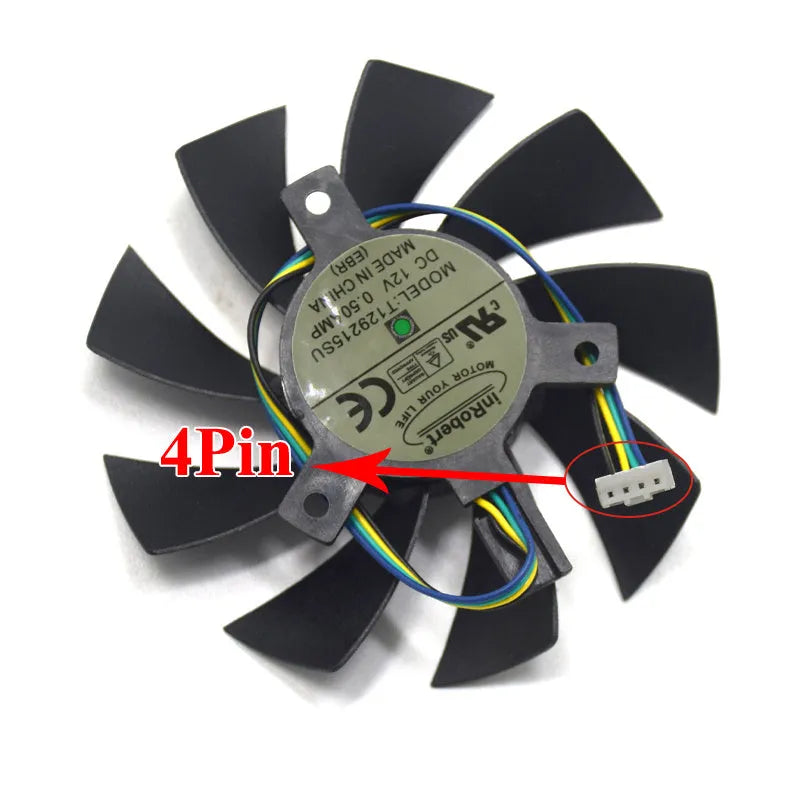 Black square 85mm computer cooling fan with four blades and a 4-pin power cable connector
