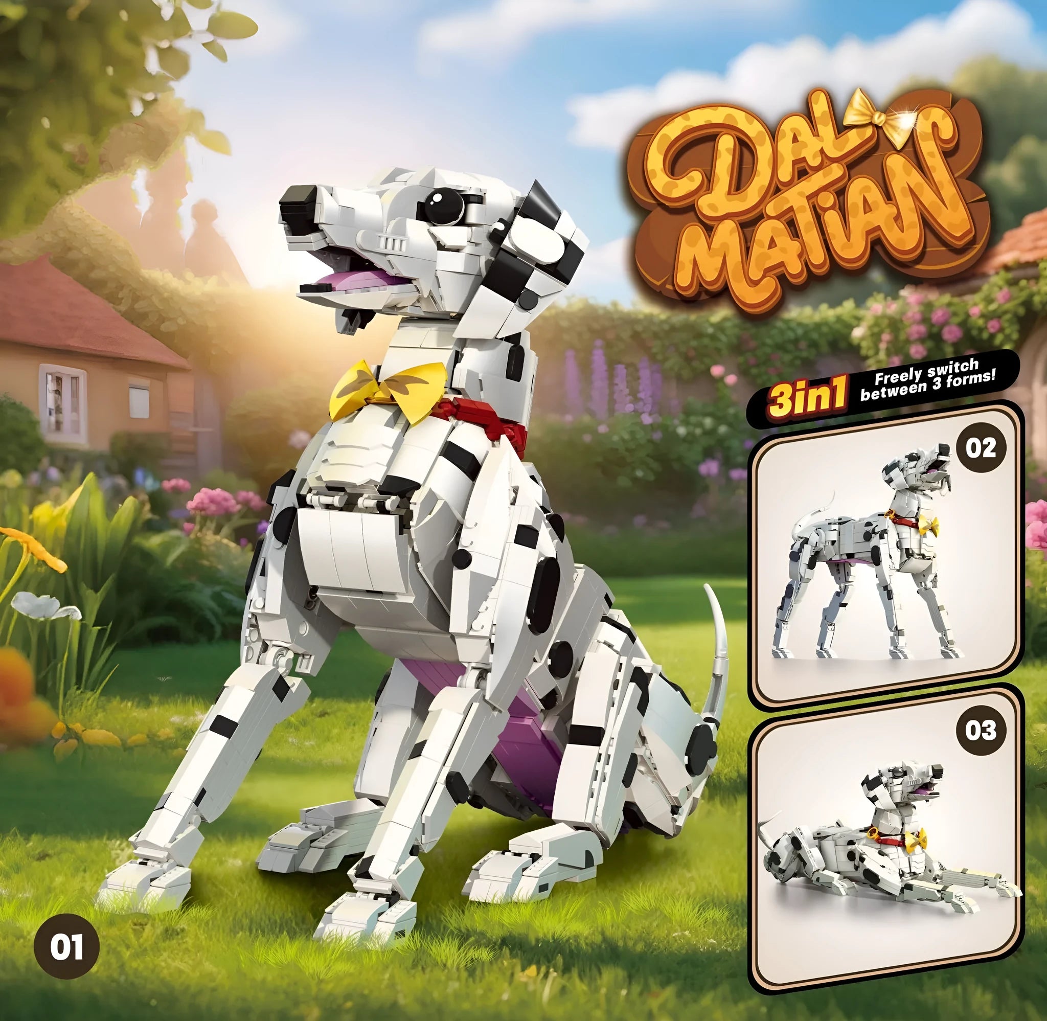 Animal spotted dog children educational building blocks toy with small plastic bricks Dalmatian colour option 7075