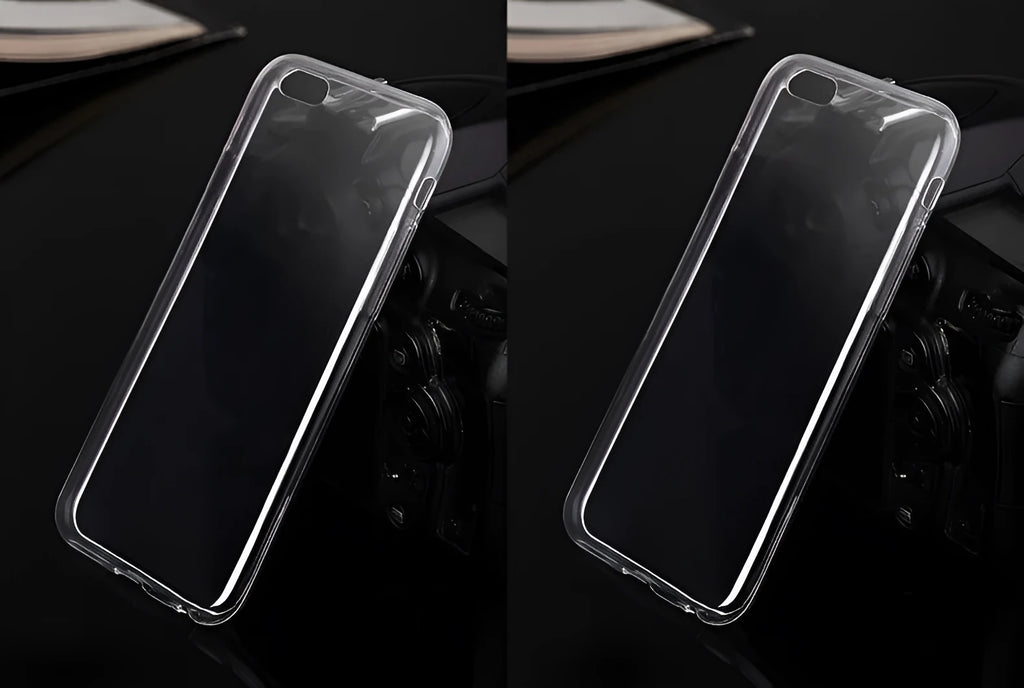Transparent TPU soft shell mobile phone case for Apple iPhone models on a white background