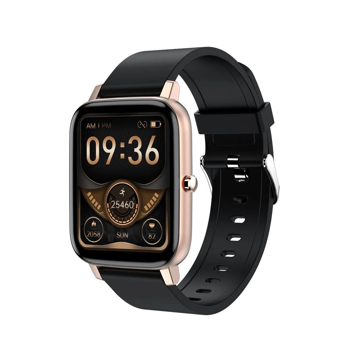 H80 black smart watch with 1.69-inch screen on a silicone strap, displaying ECG and heart rate data