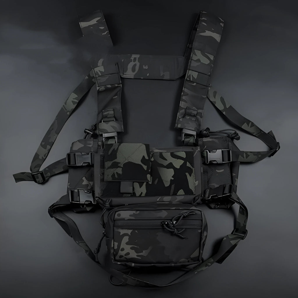Built-in Quick Pull Sleeve MK4 tactical camouflage chest hanging vest for shooting sports, Black CP or CP