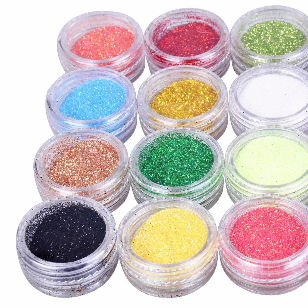 24 colour 3D nail art glitter decoration set in compact case with 128.5g total weight