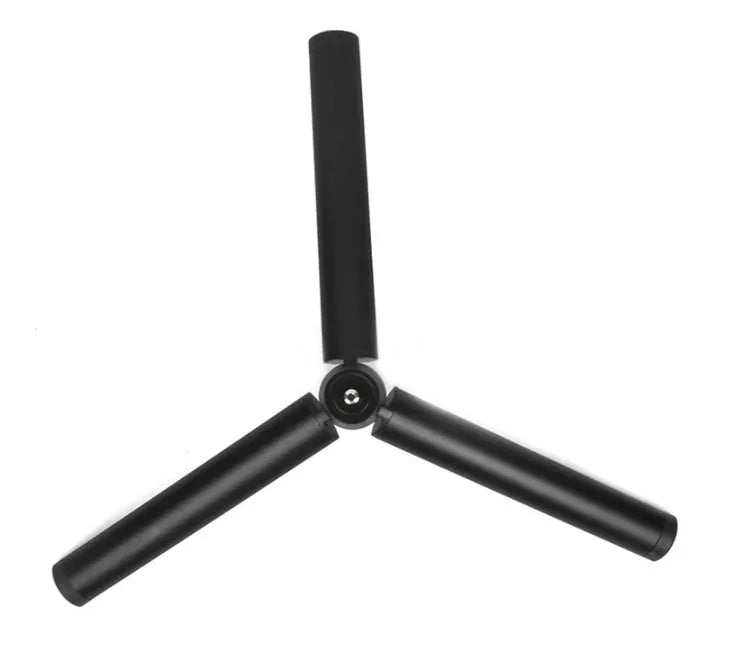 Black aluminium mobile phone tripod and handheld stabiliser accessory compatible with Apple iPhone smartphones