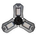 A foldable silver aluminium garage work lamp with a clear plastic lens, shown in an open position.