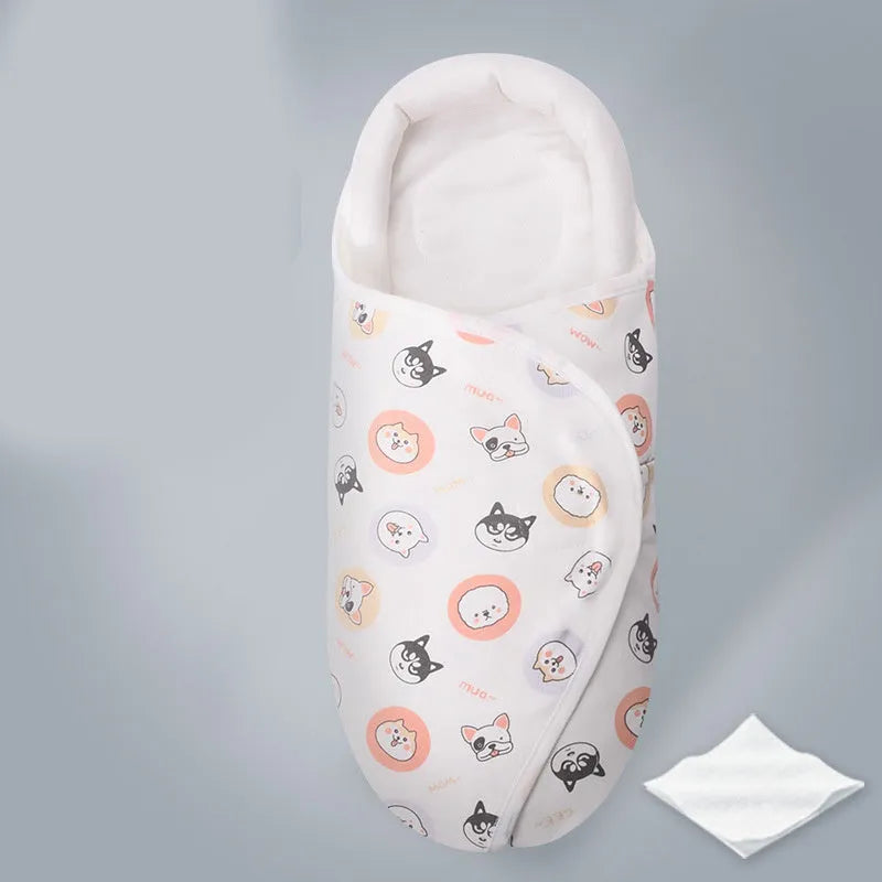 Cotton baby anti-startle swaddle blanket measuring 30x60cm with printed animal design