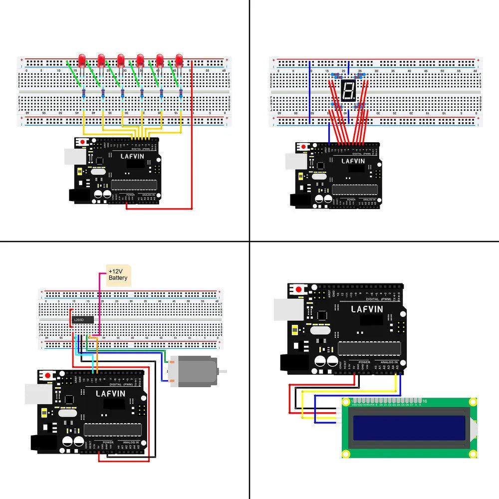 LAFVIN Arduino UNO R3 Super Starter Kit with blue development board and multiple electronic components.