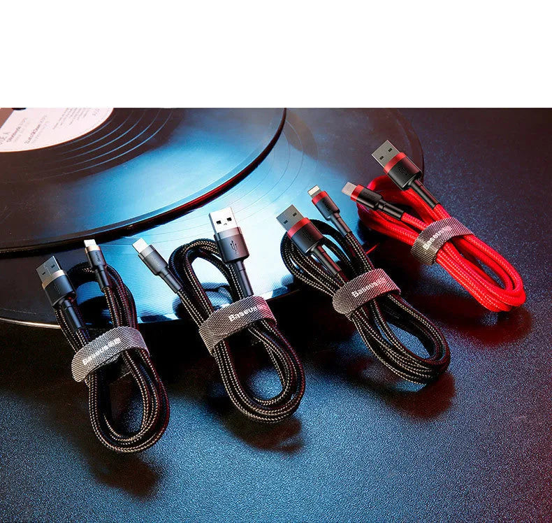 Red and black USB-C to Lightning charging cable for Apple devices with 1 metre length and fast charging capability